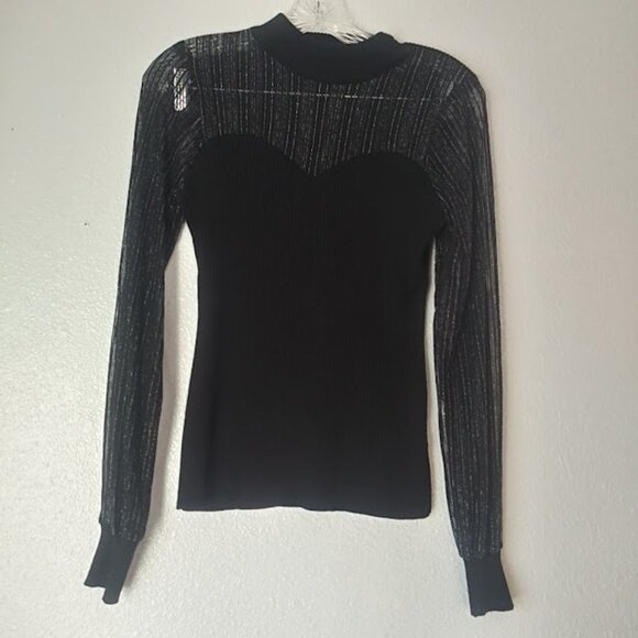 Absolutely Famous women's size S black and silver metallic long sleeve blouse - Picture 1 of 15